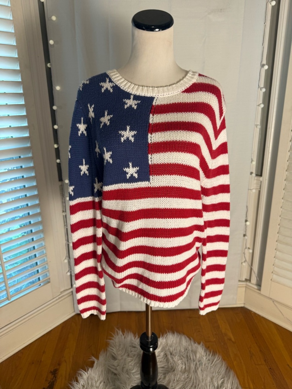 Grayson Threads American Flag Knit Sweater XS Fits S/M Patriotic Oversized